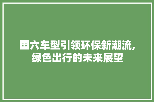 国六车型引领环保新潮流,绿色出行的未来展望
