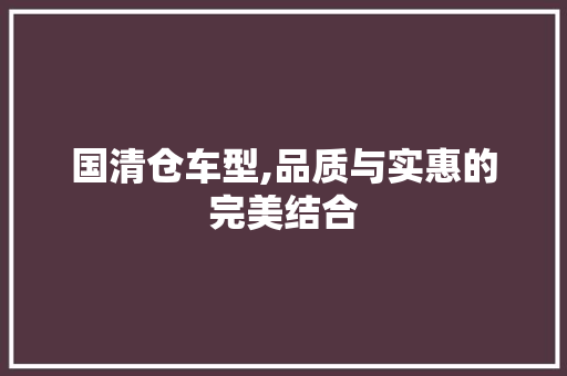 国清仓车型,品质与实惠的完美结合