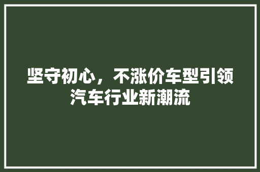 坚守初心，不涨价车型引领汽车行业新潮流