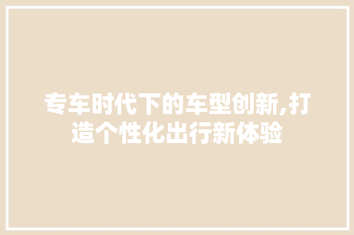 专车时代下的车型创新,打造个性化出行新体验 新能源汽车