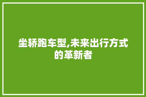 坐轿跑车型,未来出行方式的革新者