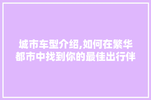 城市车型介绍,如何在繁华都市中找到你的最佳出行伴侣