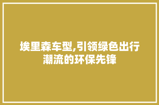 埃里森车型,引领绿色出行潮流的环保先锋