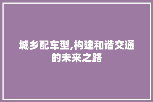 城乡配车型,构建和谐交通的未来之路